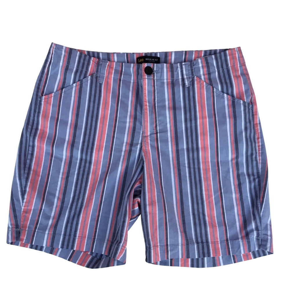 Lee Regular Fit Mid Rise Striped Shorts Blue Coral‎ Pink Women Size 14 Medium
